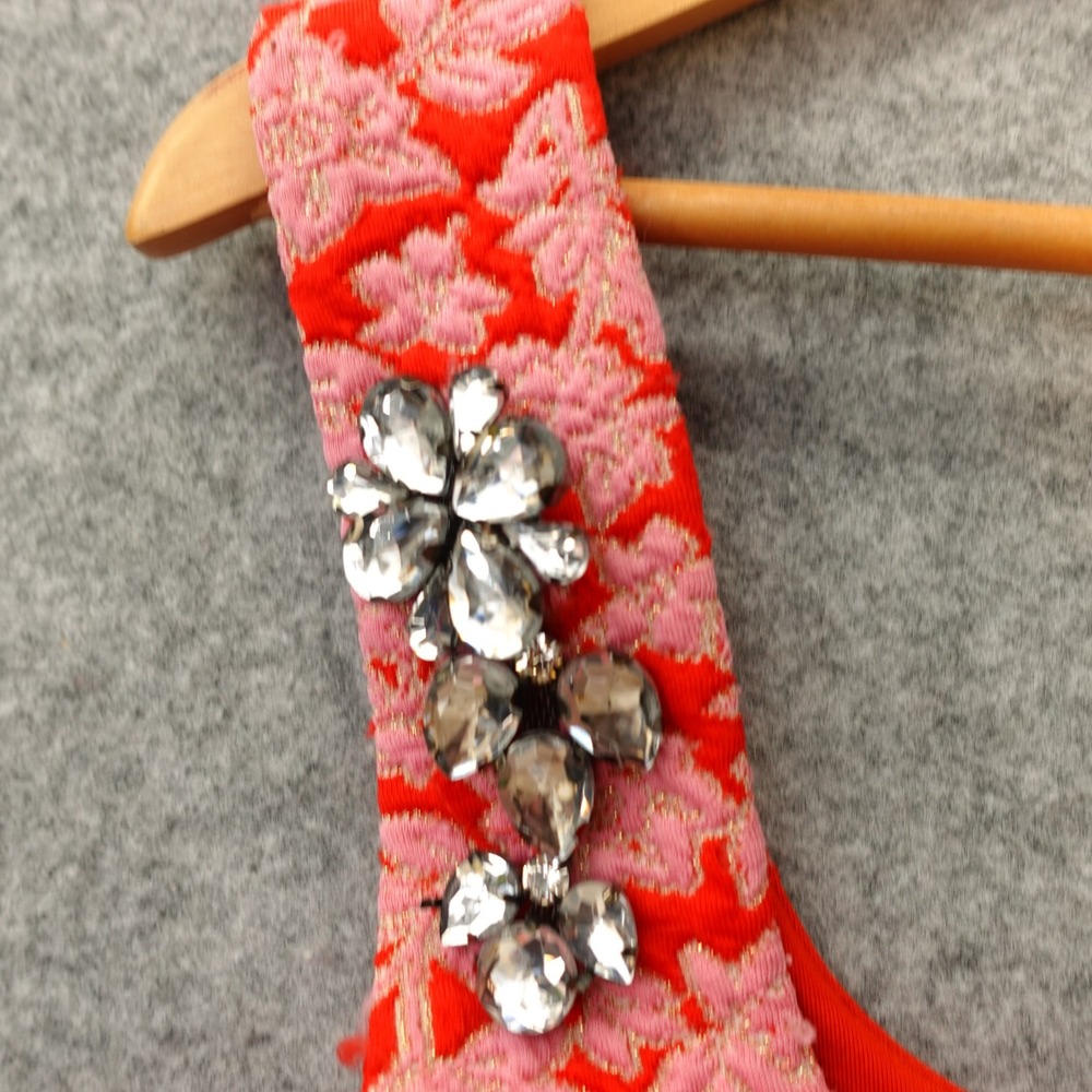 Zara Women Large Red Pink Metallic Floral Crop Tank Top Fitted Bustier Embellish - Picture 7 of 12